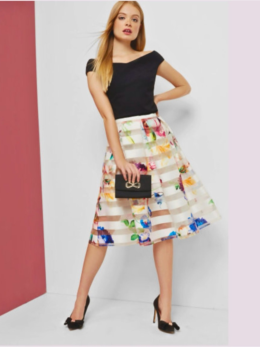 TED BAKER Floral Hoona A Line Midi Skirt Sz:4